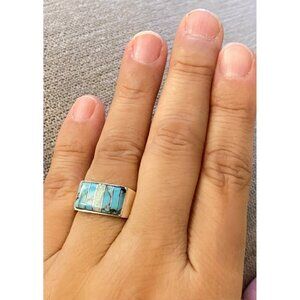 NEW Mojave Turquoise Inlay Square Sterling Silver Ring Size 7
